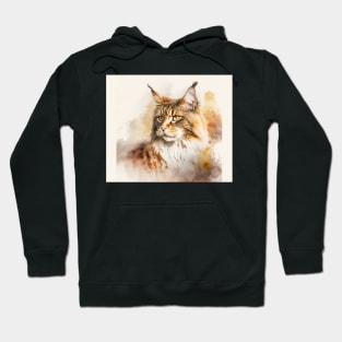 Maine Coon Cat Watercolour Painting Hoodie